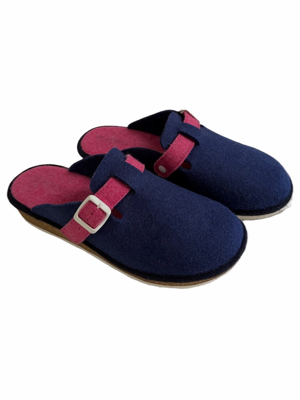 Rohde Wool Felt Mule Slippers 2-tone Navy Blue Fuschia Size 9